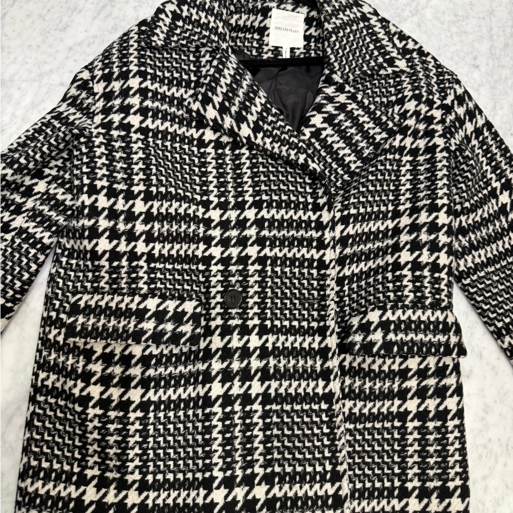 Avec Les Filles Monochrome Houndstooth Pea Coat